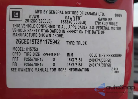 2000 Chevrolet Silverado 1500 Ls from USA, damaged, VIN 2GCEC19T3Y1175942